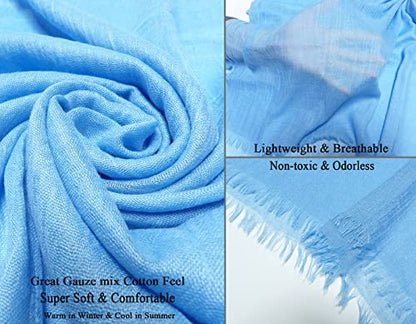Women Summer Scarfs Lightweight Large Long Gauze Shawl Linen Beach Wrap Plain 75”×43” - color: Sky Blue