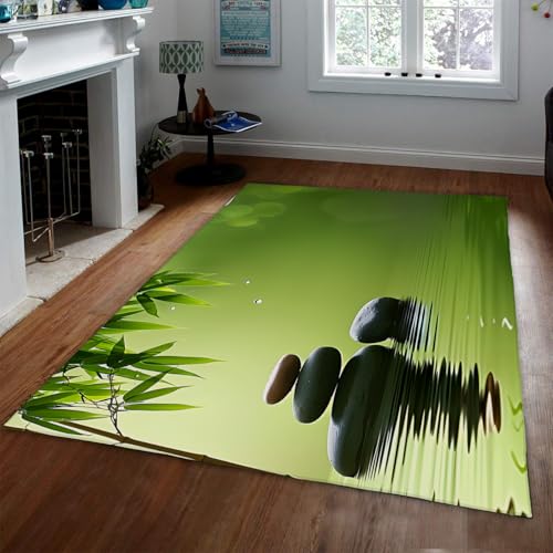 Healing Tranquil Green Carpet Low Pile Dense Pile Zen Decor Area Rugs 5x8 for Home Office Meditation Yoga Floor Mat for Study Room - size: 5 x 8 Feet