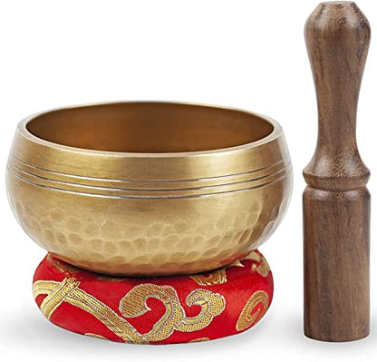 Premium Tibetan Singing Bowl Set - Authentic Handcrafted Mindfulness Meditation Holistic Sound 7 Chakra Healing Gift by Himalayan Bazaar (3 Inch, Gold)
