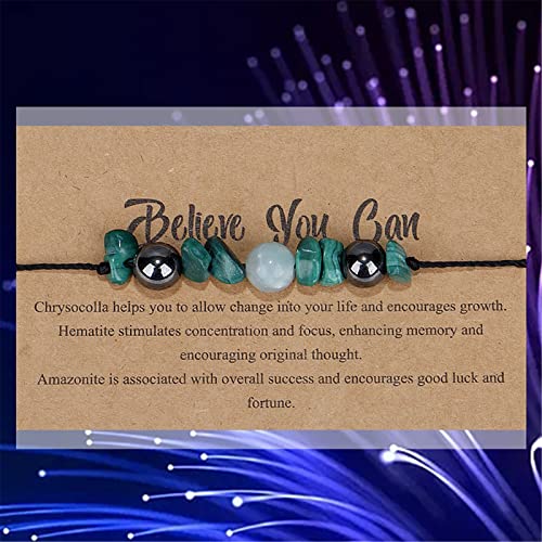 Chakra Gravel Beaded Bracelet with Wish Card for Women Men Adjustable Braide String Spiritual Crystal Stone Bracelet Yoga Meditation Anxiety Relief Jewelry Birthday Gift