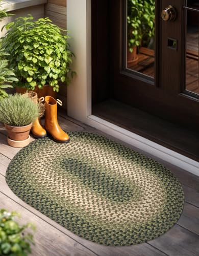 Tranquility TQ22 Green 2' x 3' Oval - Braided Area Rug, Home Decor, Floor Mat or Bedroom Rug - Easy Care, Ideal for High Traffic Areas in Hallway and Living Room - Made in USA