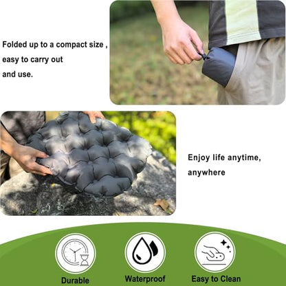 Inflatable Seat Cushion, Lightweight Camping Air Sitting Pad, Waterproof Portable Air Cushion for Climbing Hiking Office Airplane Car Stadium Seat (Grey) - color: Grey