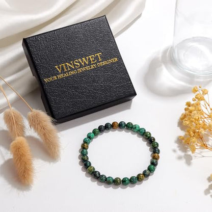 Vinswet 4mm 6mm 8mm Healing Crystal Bracelets for Women Men Natural Stone Beaded Stretch Bracelet Handmade Gemstone Reiki Spiritual Jewelry Gifts - color: African Turquoise, size: 6mm