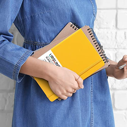 Blank Journal/Notebook - Classic Notebook/Journal with Ribbon Divider, Hardcover with Thick Paper, 5.3'' x 8.26'', Banded + Pen Holder +Inner Pocket - Yellow - color: Yellow, size: Unruled