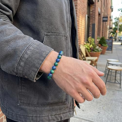 Natural Stone Beaded Bracelets for Women Men - 8MM Semi-Precious Stones Bracelets Adjustable Crystal Beads Stretch Bracelet - color: Lapis Lazuli-2