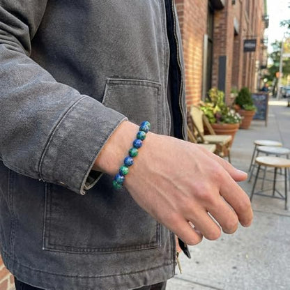 Natural Stone Beaded Bracelets for Women Men - 8MM Semi-Precious Stones Bracelets Adjustable Crystal Beads Stretch Bracelet - color: Lapis Lazuli-2