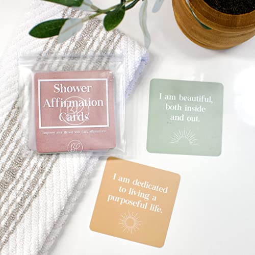 Shower Affirmation Cards Waterproof (Set of 20, 3.5" x 3.5") | Daily Affirmation Cards for Women w/Zipper Bag | Positive Affirmations Cards for Shower or Mirror | Affirmations for Women