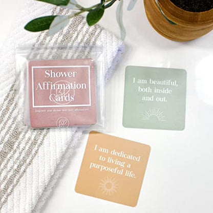 Shower Affirmation Cards Waterproof (Set of 20, 3.5" x 3.5") | Daily Affirmation Cards for Women w/Zipper Bag | Positive Affirmations Cards for Shower or Mirror | Affirmations for Women