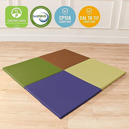ECR4Kids SoftZone Play Patch Activity Mat Squares, Modular Playmat, Earthtone, 4-Pack - color: Earthtone