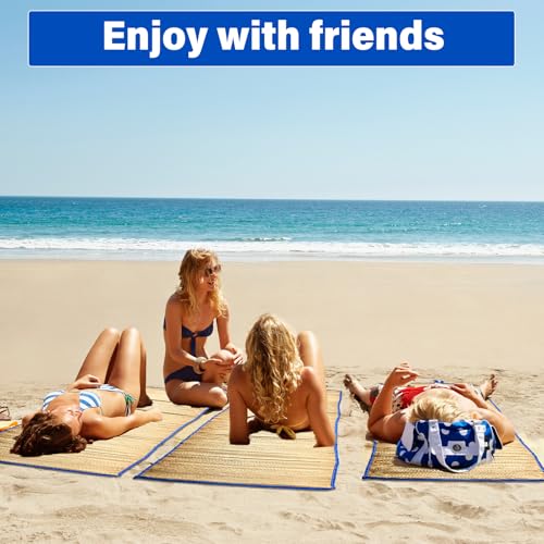 Straw Beach Mat Non Slip Straw Foldable Lightweight Multi-Purpose Mat for Sunbathing Floor Yoga Picnics Camping Party Festivals Outdoor Activities