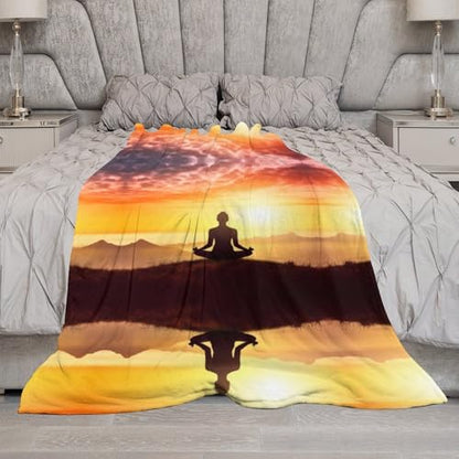 Fleece Blanket Yoga Meditation Printed Super Soft Flannel Adult Comfort Blanket Washable Lightweight Blanket for Sofa Bed Office 50x70 Inch