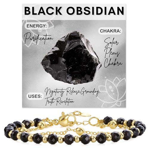 Farfume Crystal Bracelet Beaded Bracelets 4mm Natural Stone Beads Gemstone Handmade Jewelry Gift for Women - color: Black Obsidian-Purification