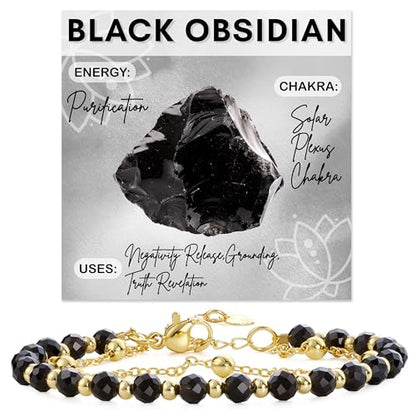 Farfume Crystal Bracelet Beaded Bracelets 4mm Natural Stone Beads Gemstone Handmade Jewelry Gift for Women - color: Black Obsidian-Purification