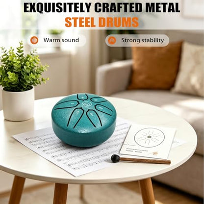 Mini Steel Tongue Drum 3 Inch 6 Notes Steel Drum Instrument, Ethereal Drum for Kids Adults, Handpan Drum for Meditation Sound Healing - color: Green