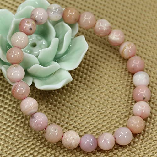 Angelstones Handmade Natural Healing Gemstone 8mm Round Beads Stretch Crystal Bracelet 7 Inch Unisex - color: Pink Opal