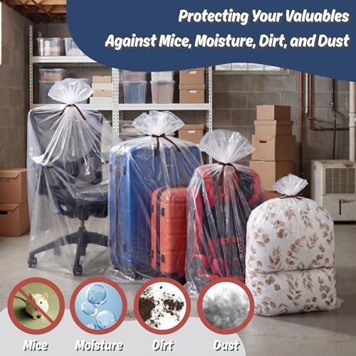 Wowfit 5 CT 45x65 inches Extra Large Clear Plastic Bags Perfect for Car Seat, Luggage, Suitcase, Stroller, Chair, Kids Bike and Attic Storage (3 Mil Flat Bags) - size: 45"x65"