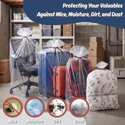 Wowfit 5 CT 36x50 inches Extra Large Clear Plastic Bags, Durable and Multipurpose, Transparent for Attic and Basement Storage (1.6 Mil Flat Bags) - size: 36"x50"