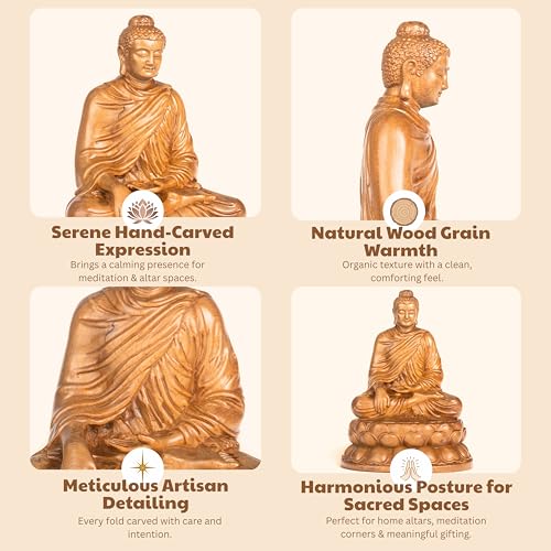 Wooden Shakyamuni Buddha Statue – Meditation Accessories, Feng Shui Spiritual Zen Decor, Buddha Statue Indoor for Peaceful Buddha Room & Mindful Living - style: Buddha in Earth-Touching