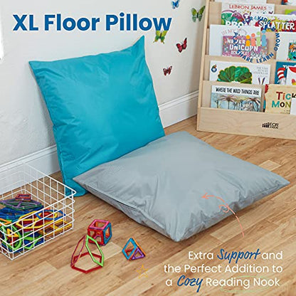 ECR4Kids Jumbo Indoor/Outdoor Kids Floor Pillow Cushion, 27in x 27in, Classroom Essentials, Light Grey - color: Grey