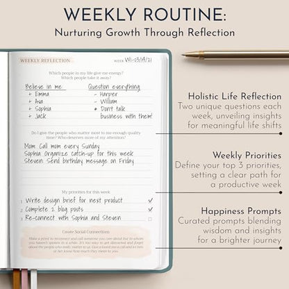 Premium Gratitude Journal for Women – 6 Month Guided Daily Prompts – Hardcover, 249 Pages, Lay Flat, 100gsm Paper, Gift Boxed – Affirmation, Self Care Gifts for Women, Mindfulness, Wellness - color: Gratitude - Green