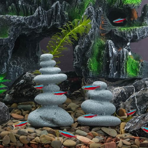 Mini Stacking Rock Stone Decor Stacked Stone Sculptures Zen Cairn Statue Realistic Ornament for Garden, Fish Tank Home Office(Small+Large)