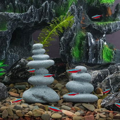 Mini Stacking Rock Stone Decor Stacked Stone Sculptures Zen Cairn Statue Realistic Ornament for Garden, Fish Tank Home Office(Small+Large)