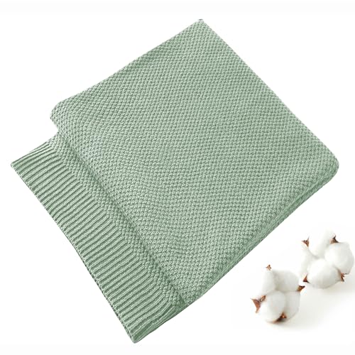TREELY 100% Cotton Knitted Throw Blanket for Couch Chair Bed Home Decorative, Soft & Cozy Knit Throw Blanket(50"x60", Dark Sage Green) - color: Dark Sage Green, size: Throw(50" x 60")