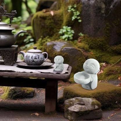Buddha Sandstone Statues 2pcs, Jizo Monk and Prayer Monk Figurines Zen Monk Sculptures Ornament for Wealth Good Luck Garden Home Office Car Decor