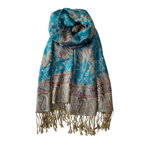Pashmina Scarf for Women Shawls and Wraps Reversible Paisley Vintage Jacquard Soft Silky Rave Scarves Men - color: Blue