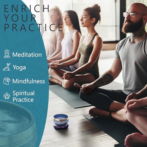 Silent Mind Tibetan Singing Bowl Set – Easy to Play & Beginner Friendly Meditation Bowl with Cushion, Mallet & Case | Stress Relief & Mindfulness | Gift-Ready - color: Blue, size: With Case
