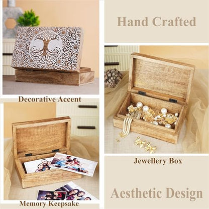 Ajuny Tree of Life Pattern Decorative Box Keepsake Trinket Holder Treasure Chest Jewelry Organizer for Necklaces Watch Storage Boxes Great for Gift- 8X5 Inch - style: Artisanal
