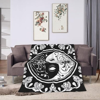Yin and Yang Mandala Buddhism Reversible Flannel Throw Blanket- Ultra Soft Lightweight for Bed, Sofa, Travel & Camping 50"X40" Inch - size: 50"x40"