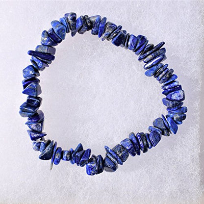Zenergy Gems Charged Premium Natural Crystal Chip Bead Bracelet + Moroccan Selenite Charging Crystal [Included] - color: Lapis Lazuli