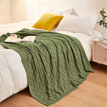 Aormenzy 50x60 Cozy Acrylic Cable Knit Blanket for Couch, Sofa, Bed, Olive Green (1.7lb) - color: Olive Green