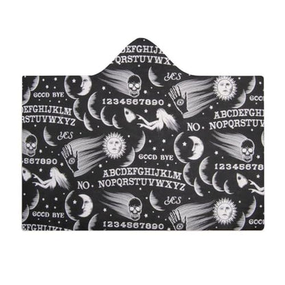 Skull Moon Sun Gothic Witch Board Seamless Black Large Size Comfortable Hooded Blanket, Warm Blanket 40"x50" - color: Skull Moon Sun Gothic Witch Board Seamless Bl, size: 40"x50"