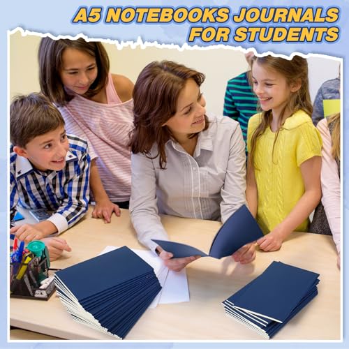 Sabary 72 Pack Kraft Paper Notebook Journals 5.5 Inch x 8.3 Inch A5 Notebook in Bulk Softcover Ruled for Writing Sketch Travel Journal with 60 Pages 30 Sheets (Navy Blue,Line) - color: Navy Blue, style: Line