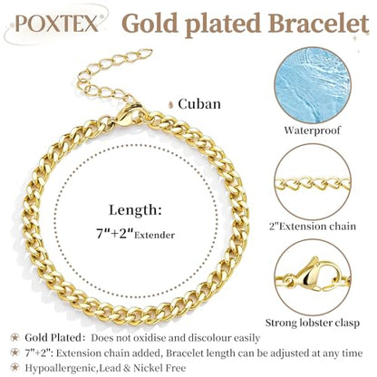 3mm Diamond Classic Tennis Bracelet for Women Dainty, Gold Jesus Cross Bracelets Trendy, 14K Gold Plated Heart/Evil Eye/Pearl/Starfish & Seashell Charm Bracelets for Women Bulk - style: Cuban-Gold