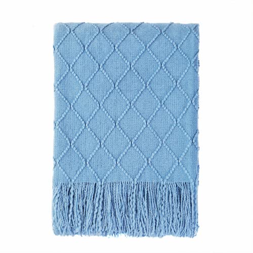 BOURINA Blue Throw Blanket 60x80 Inches Throw Textured Solid Soft Sofa Throw Couch Knitted Decorative Blanket - color: Blue, size: 60"x80"