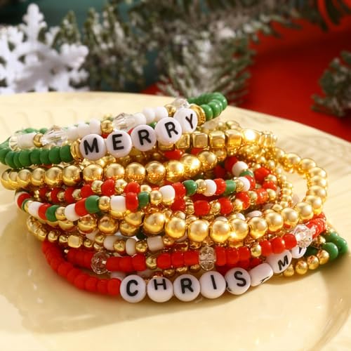 16 PCS Gold Bead Pearl Bracelet for Women, Gold Plated Beaded Strand Bead Ball Bracelets stack Adjustable Jewelry Set for Gifts - color: 04-GOLD