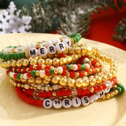 16 PCS Gold Bead Pearl Bracelet for Women, Gold Plated Beaded Strand Bead Ball Bracelets stack Adjustable Jewelry Set for Gifts - color: 04-GOLD