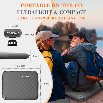Inflatable Stadium Seat Cushion, Self-Inflating Memory Foam Airplane Seats Cushion for Long Flight Lightweight & Compact Chair Sitting Pad for Travel Camping Bleachers Office Sports Events