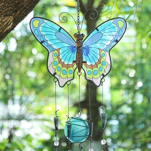 Taman Wind Chimes, 40" Butterfly Glass Wind Chime Colourful Wings Decorative Valentine's Day Gift Memorial Sympathy Gift Mom for Home, Outdoor, Yard, Patio,Garden Decor
