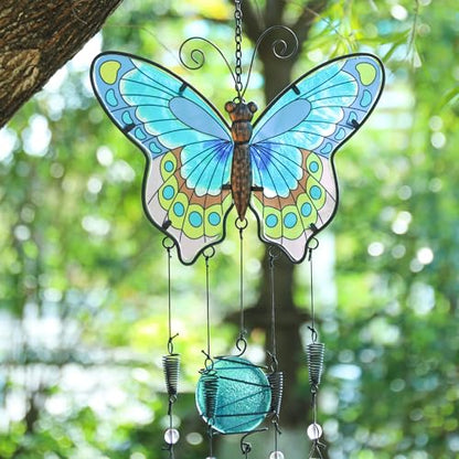 Taman Wind Chimes, 40" Butterfly Glass Wind Chime Colourful Wings Decorative Valentine's Day Gift Memorial Sympathy Gift Mom for Home, Outdoor, Yard, Patio,Garden Decor