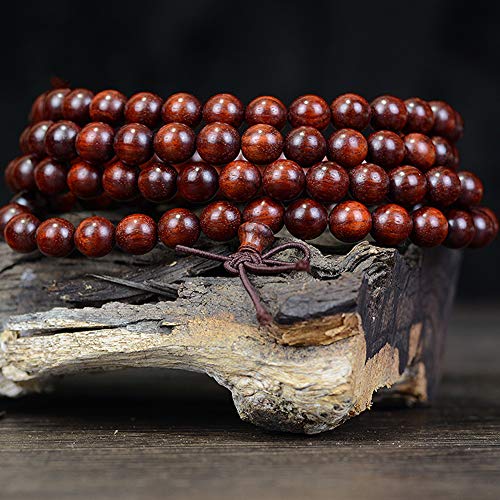 JAJAFOOK 108 Beads Genuine Rosewood Beads Bracelet Mala Rosary Wood Handmade Mala Japa Meditation Prayer Bracelet Necklace for Men Women, 06mm/08mm/10mm/12mm