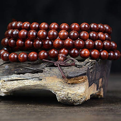 JAJAFOOK 108 Beads Genuine Rosewood Beads Bracelet Mala Rosary Wood Handmade Mala Japa Meditation Prayer Bracelet Necklace for Men Women, 06mm/08mm/10mm/12mm