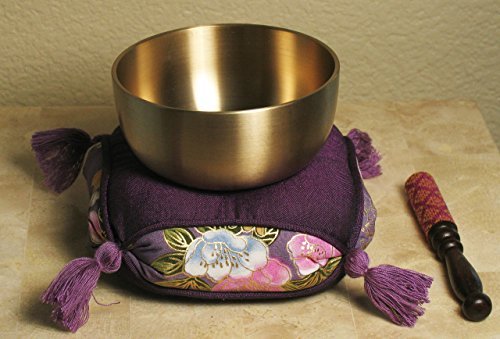 Meditation Accessory Japanese Rin Gong Singing Bowl Set 4.2" dia with Cushion & Brocade Striker - Purple - color: 4.2" Purple Brocade