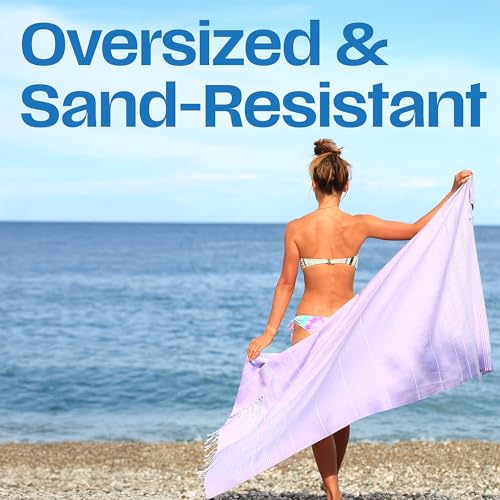 Lina Turkish Beach Towel Peshtemal (38" x 71"), Sand-Free, Large & Quick-Dry, Lightweight Pool Towels for Travel, Soft 100% Turkish Cotton & Pre-Washed, Ideal for Spa or Bath, Lilac - color: Lilac