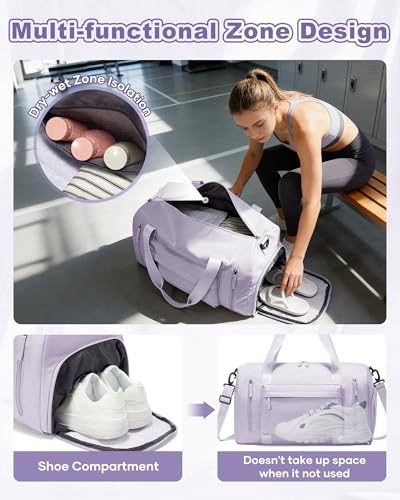 Gym Bag for Women,Travel Duffel Bag with Shoes Compartment Personal Item Carry On Overnight Bag for Mens Weekender Bag Training Handbag Sports Gym Tote Bag Yoga Bag Purple - color: J3-Purple