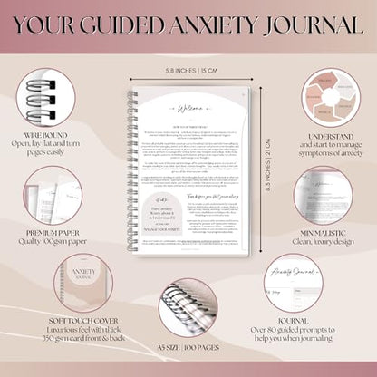 Anxiety Relief Workbook & CBT Therapy Notebook - Guided Prompts, Mental Health Wellness Journal - A5 (Lux) - color: Lux