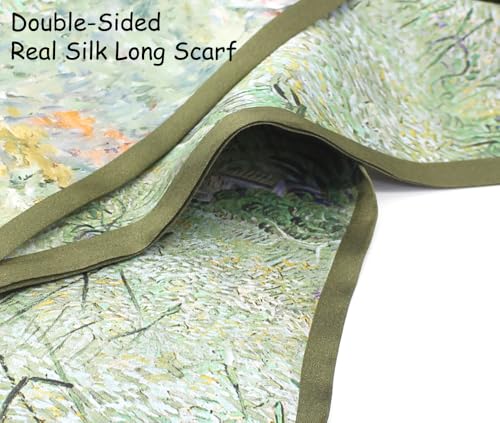 ANDANTINO 100% Silk Scarf for Women 59”*6.3” Long Shawls for Headscarf and Neck- Oblong Hair Wraps with Gift Packed - color: Oil Painting-green